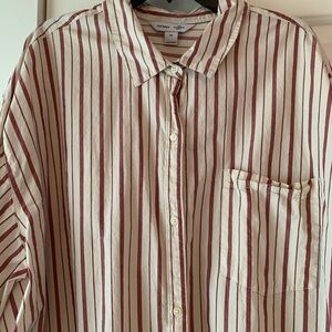 Old Navy Women’s 3X, The Boyfriend shirt, striped burgundy and cream